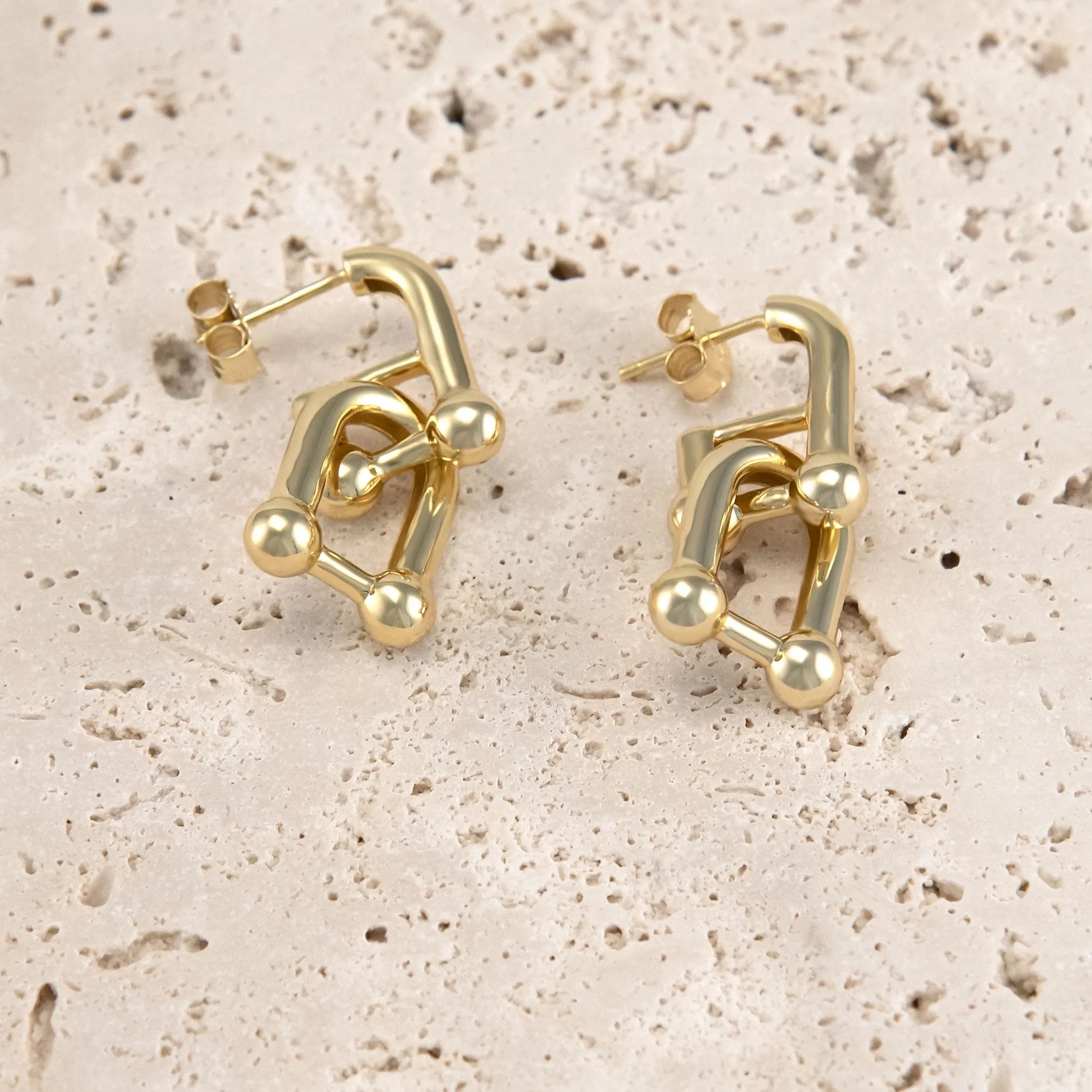 14K Gold Sculptural Geometric Earrings