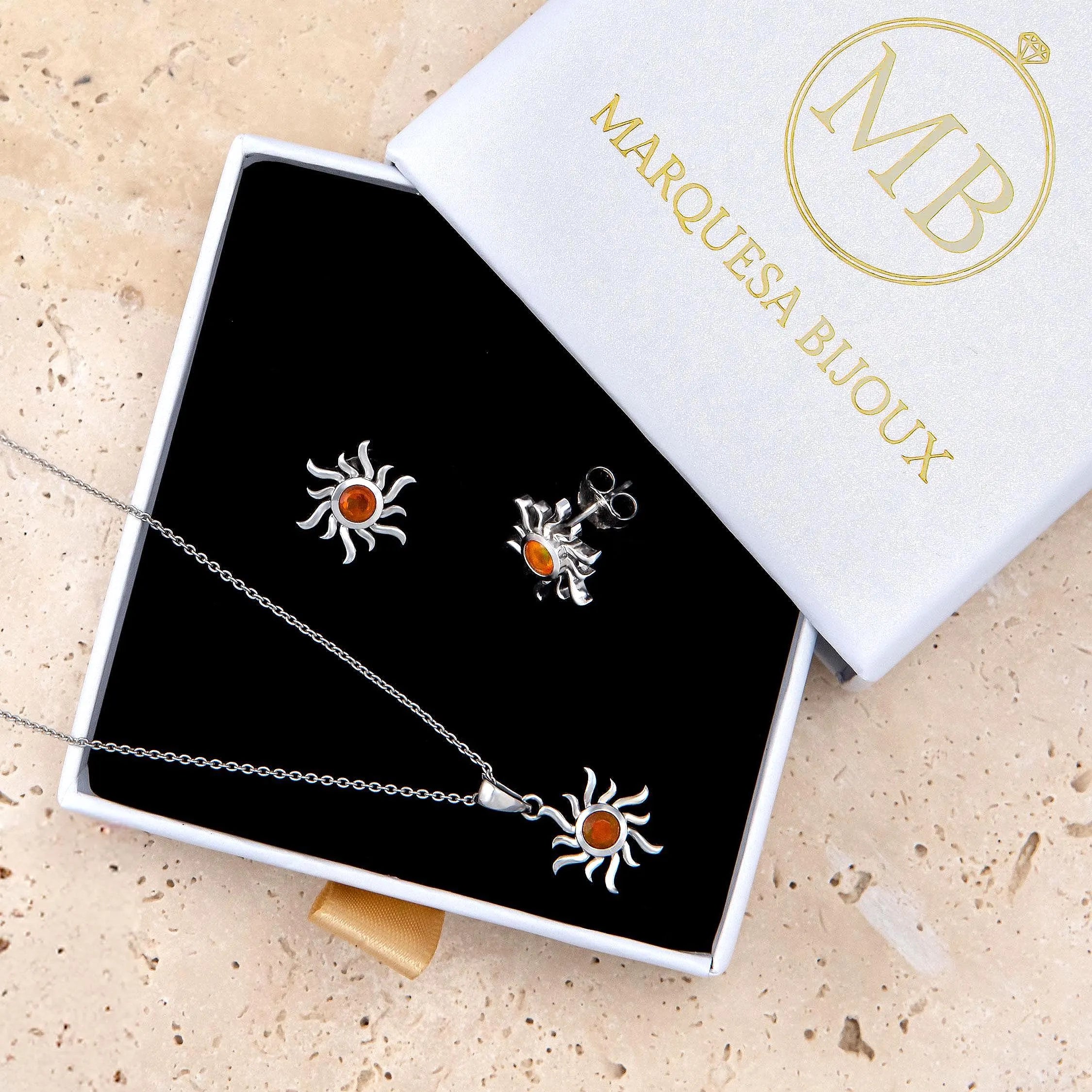 Sterling Silver Ethiopian Opal  Sunburst Jewellery Set