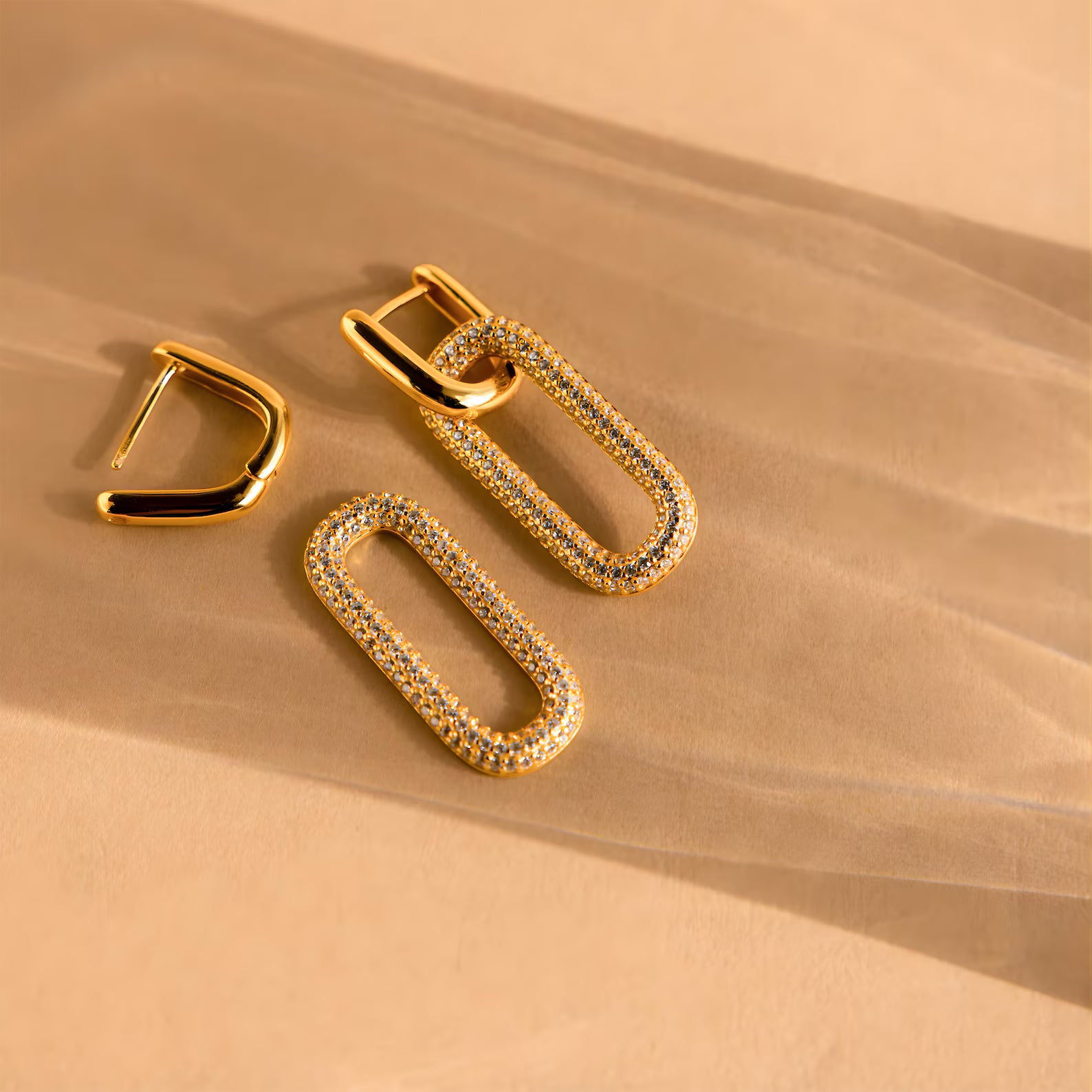 Gold Link Drop Earrings • 925 Sterling Silver 18K Gold Plated CZ • Gift for Her