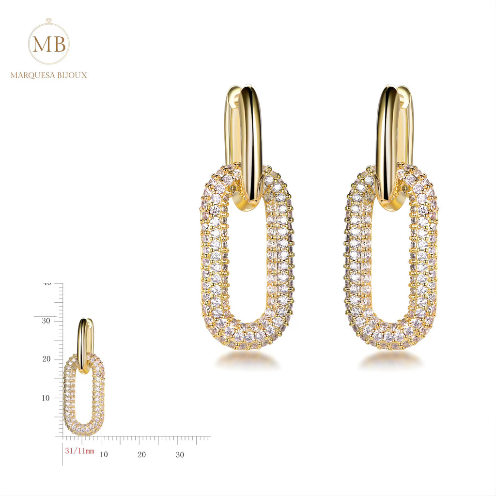 Gold Link Drop Earrings • 925 Sterling Silver 18K Gold Plated CZ • Gift for Her