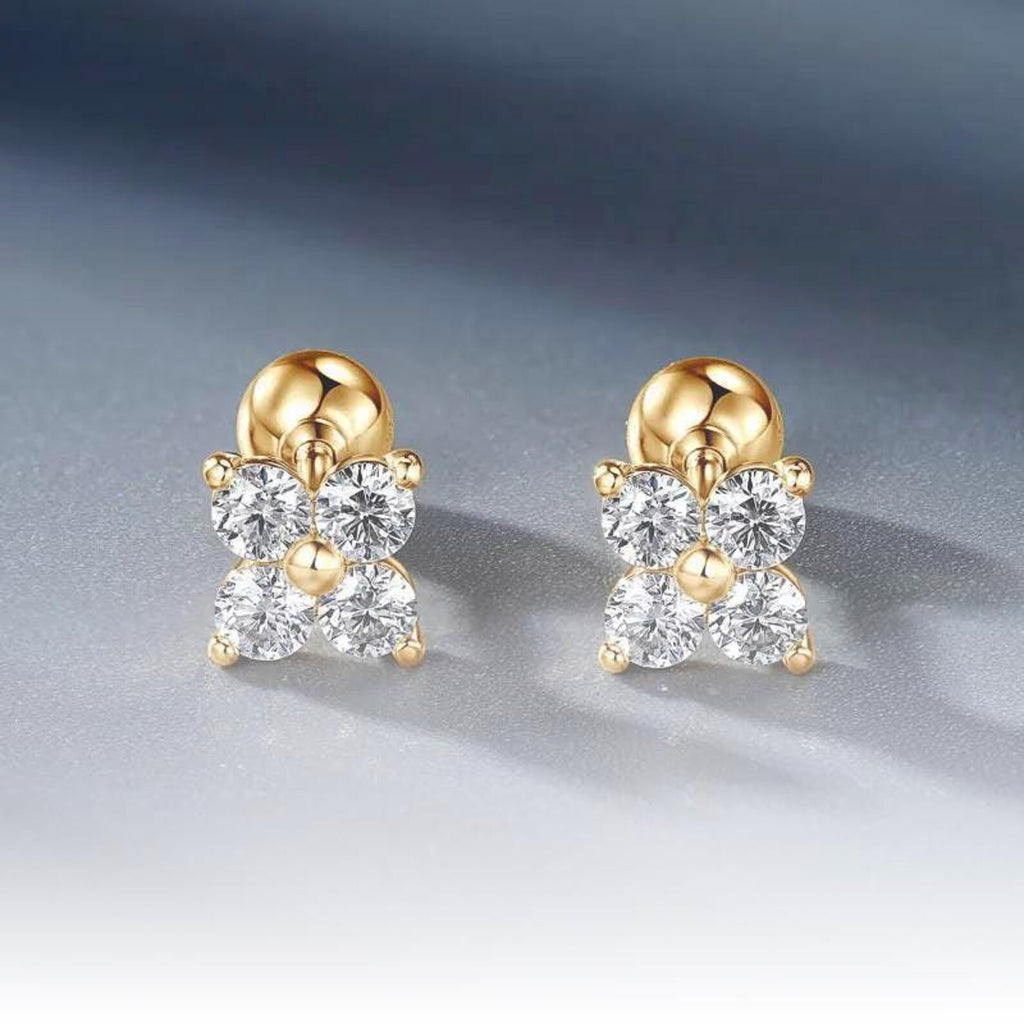 14K Gold - Four Leaf Clover Moissanite Stud Earrings