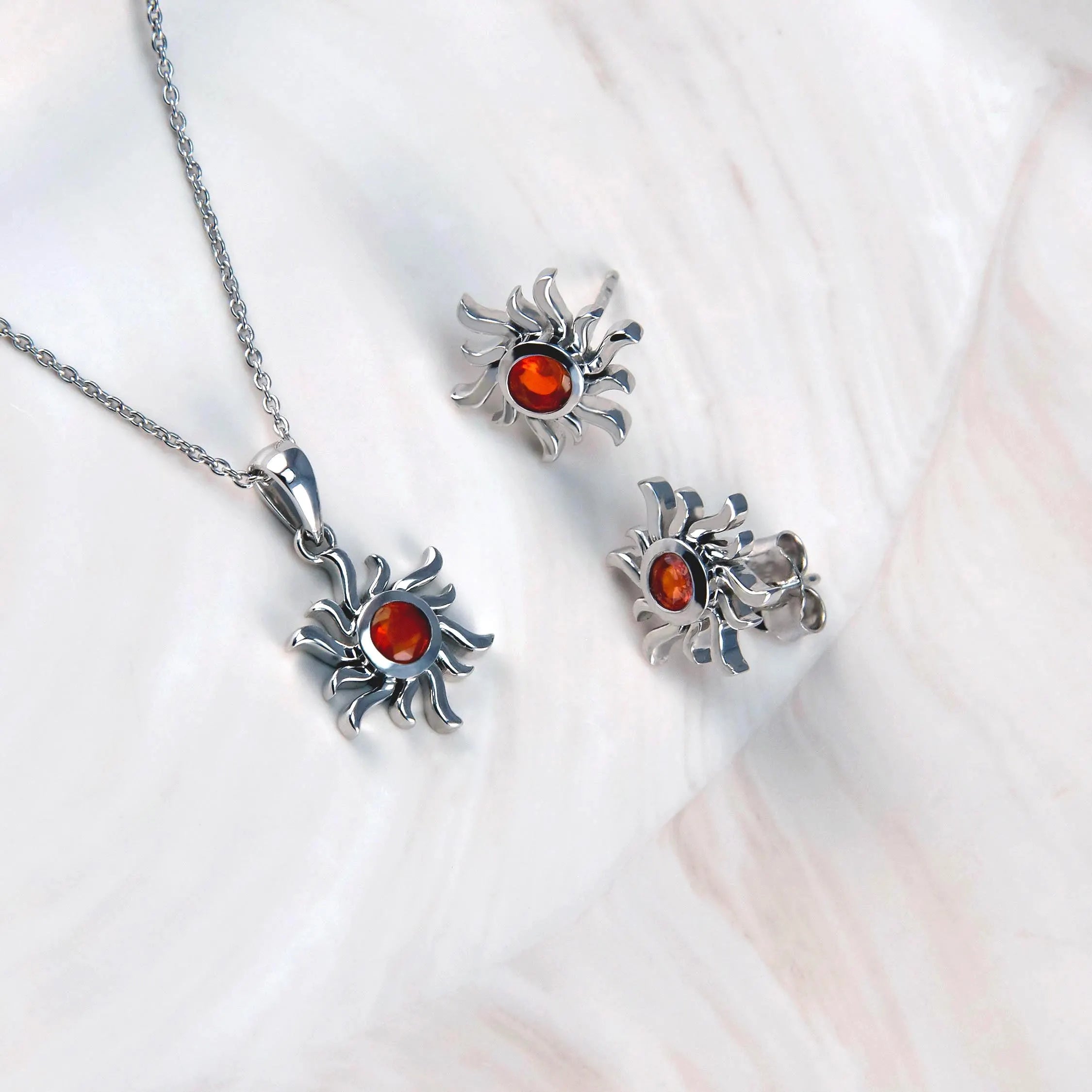 Sterling Silver Ethiopian Opal  Sunburst Jewellery Set